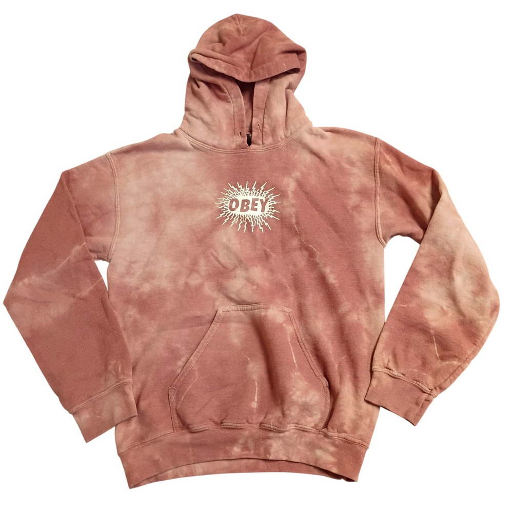 Obey Hoodie Mens Small Pink Tie Dye Propaganda No 89 Lightning Bolt Streetwear
